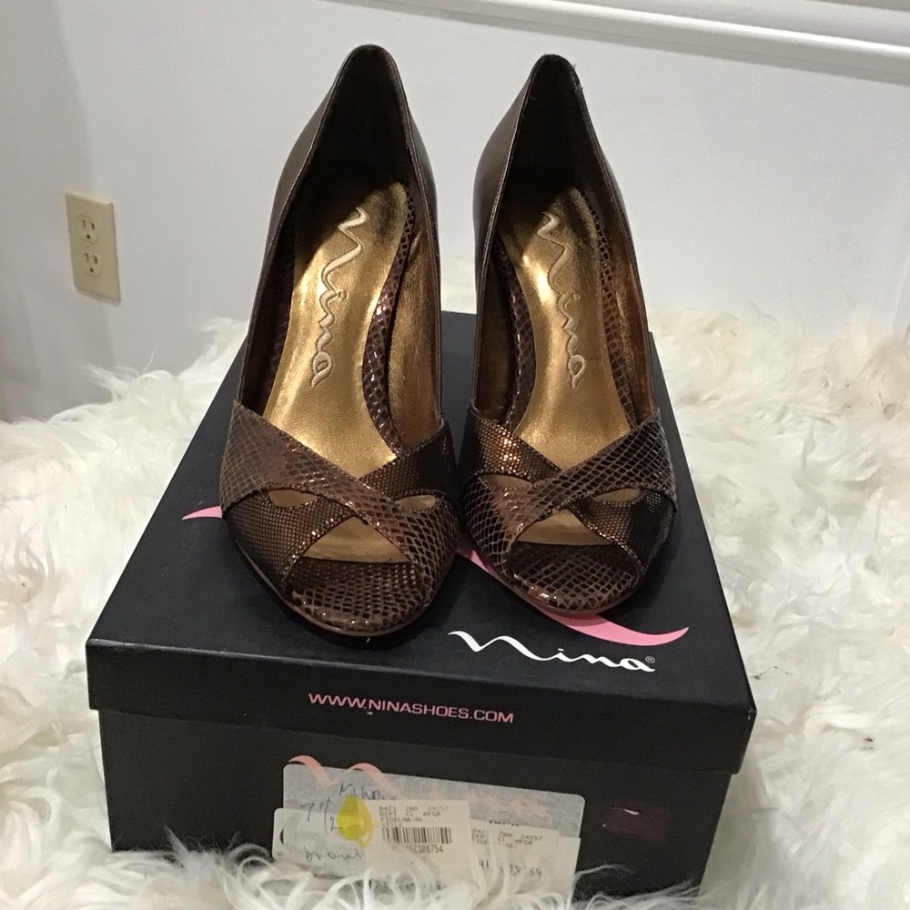 Nina Women's Brown Peep-Toe Heels
